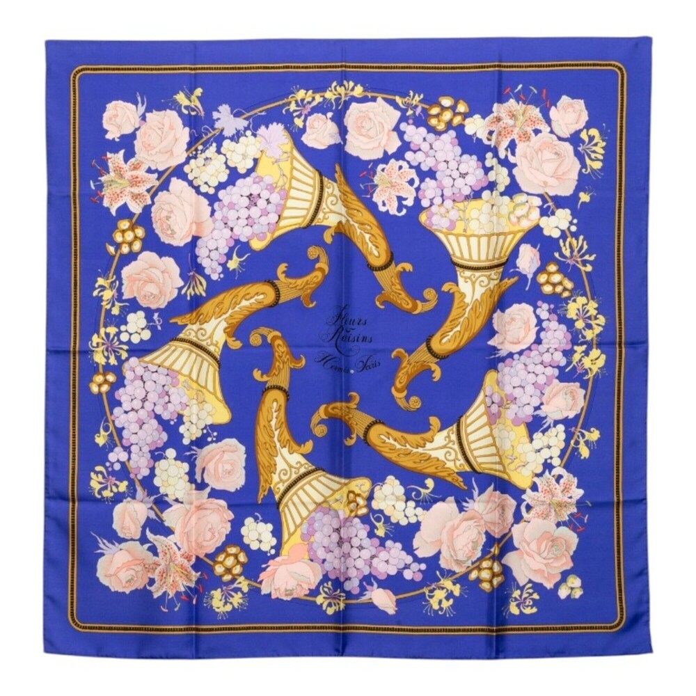 Hermes Carre 90 Fleurs et Raisins (Grape Blossom) Scarf/Muffler, Purple/Multi...